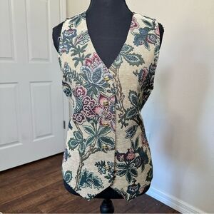 Worthington Vintage Tapestry Botanical Cream Vest M